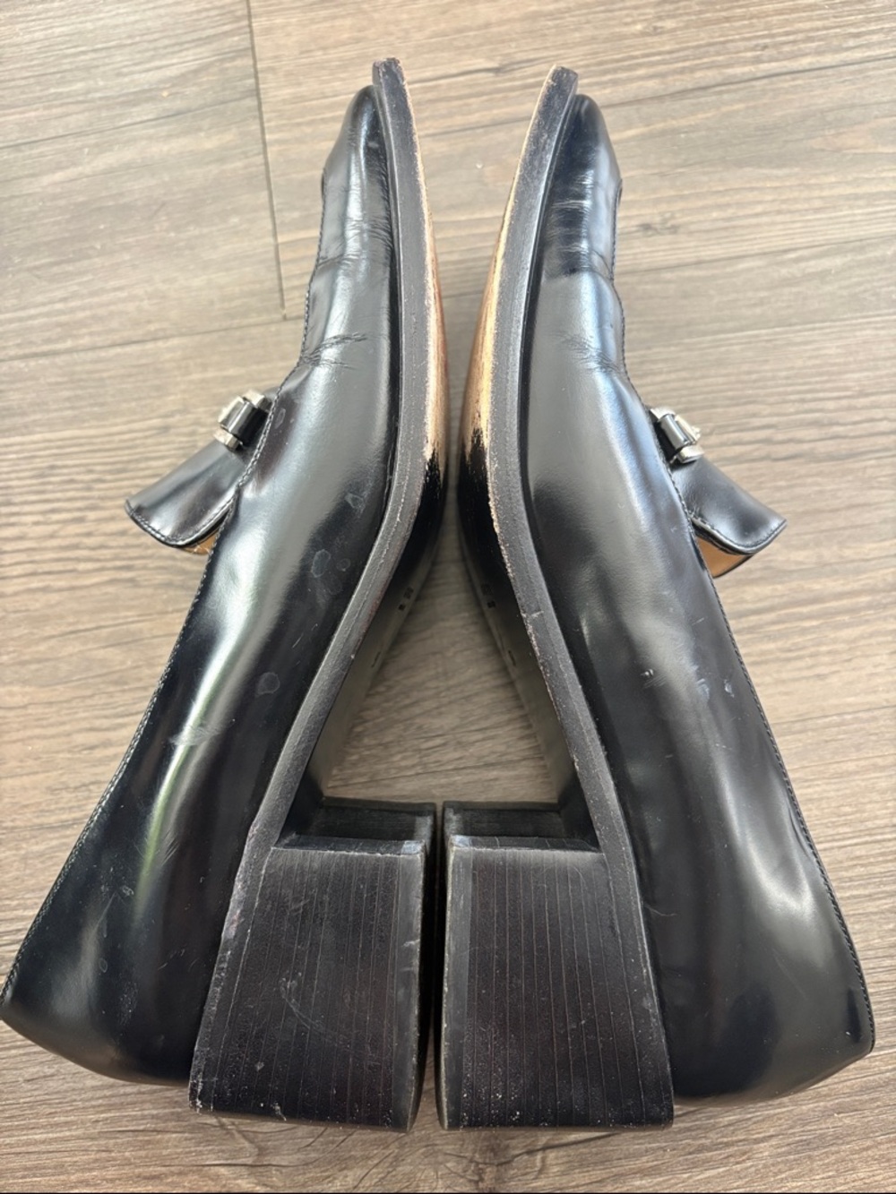 Vintage Gucci Leather Loafers Block Heels Black with Silver Horsebit Detail 9B - Picture 9 of 11